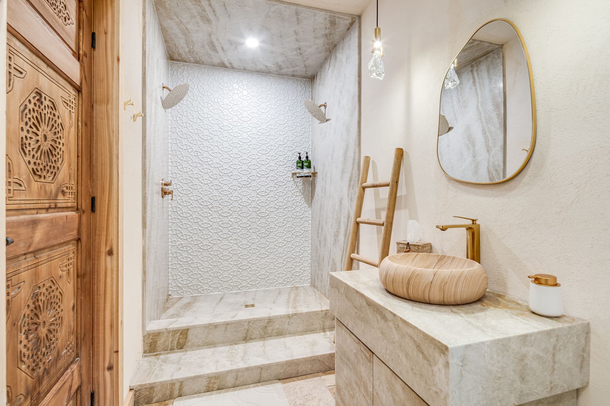 Walk-in shower with custom tile